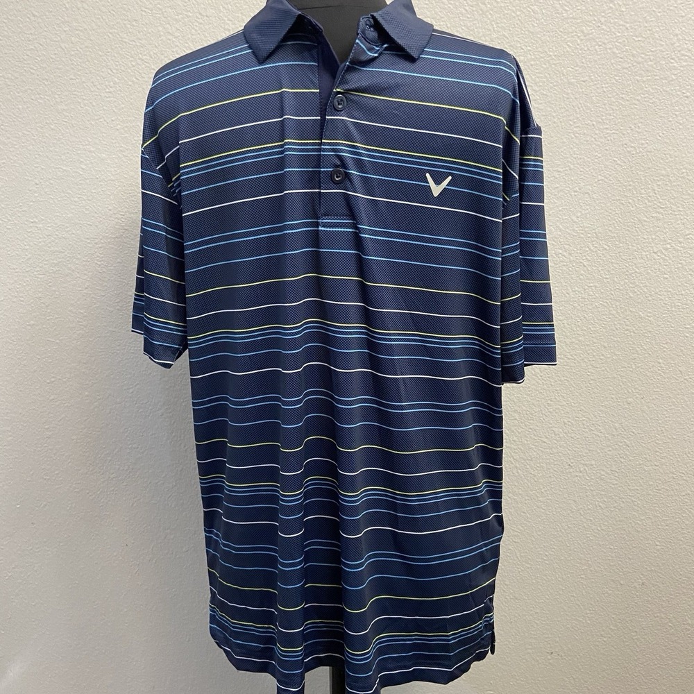 Callaway Men's Opti-Dri Blue Striped Golf Polo Size Med Short Sleeve Lightweight - Picture 2 of 7